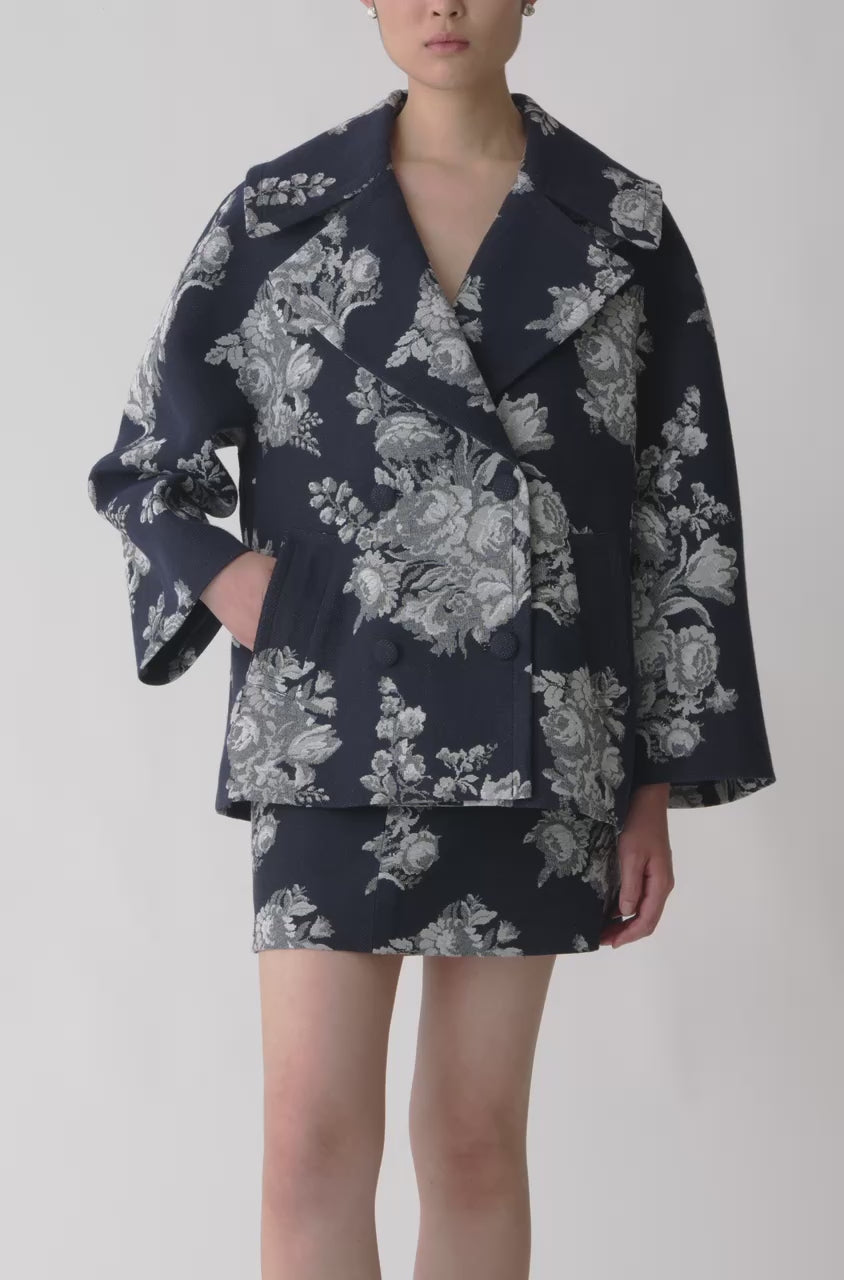 Venice Toile Jacquard Oversized Peacoat