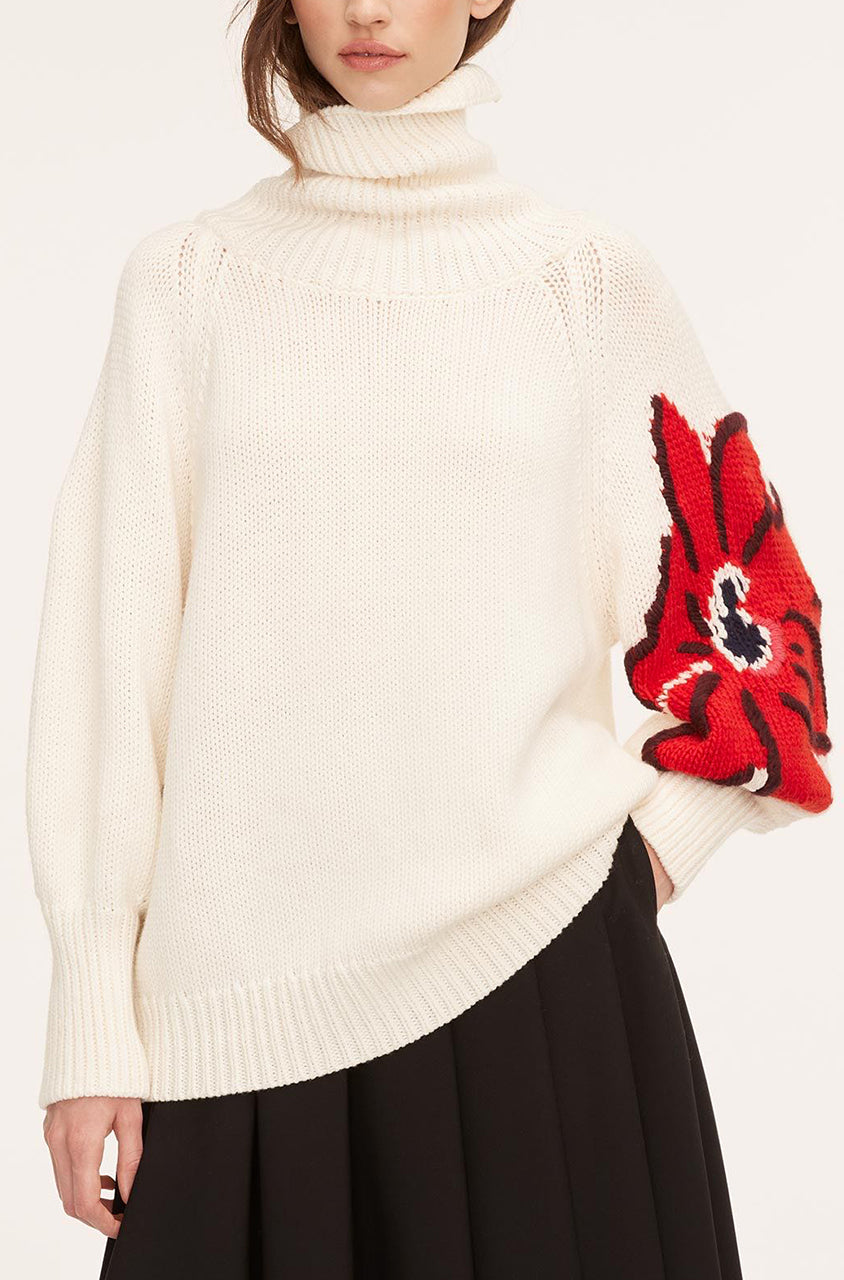  Botanical Intarsia Turtleneck in Strawberry Combo by Rebecca Taylor