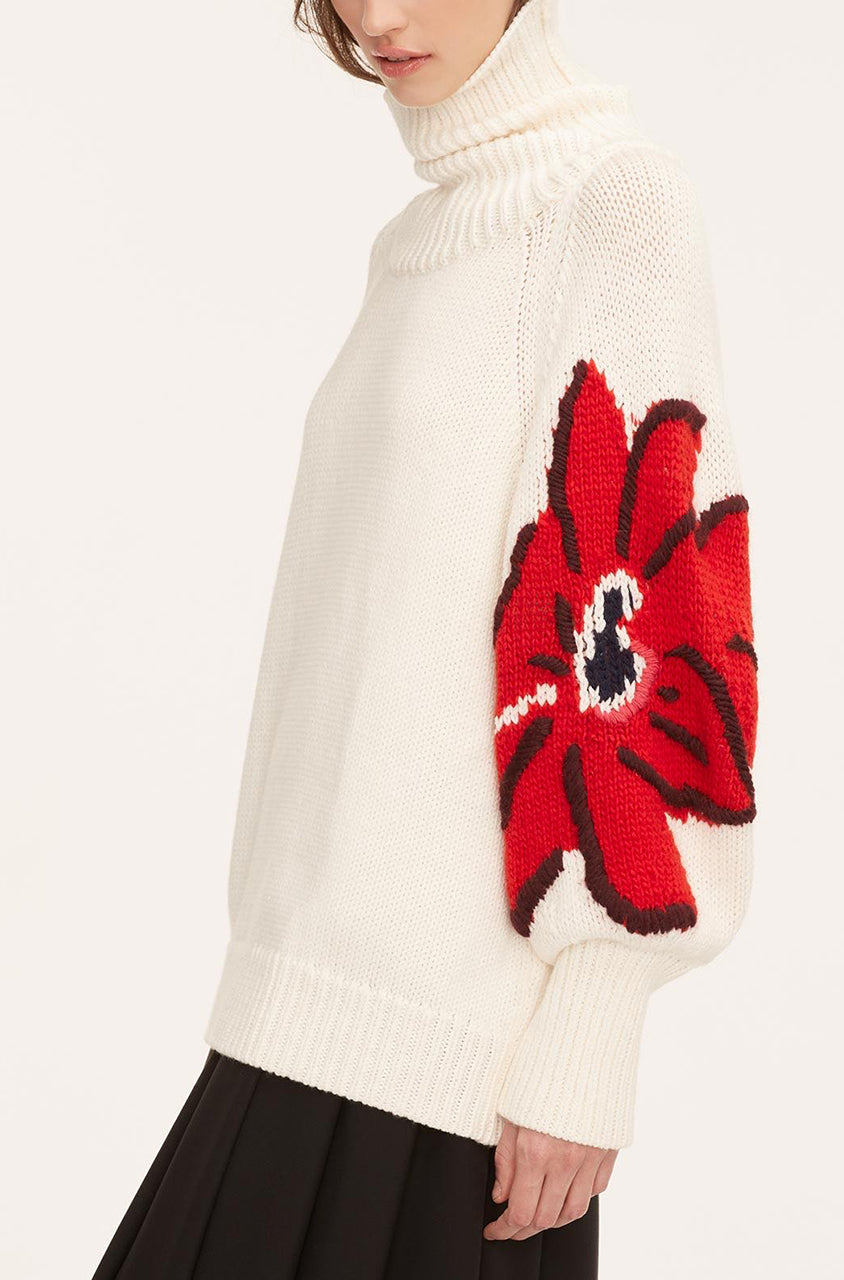  Botanical Intarsia Turtleneck in Strawberry Combo by Rebecca Taylor