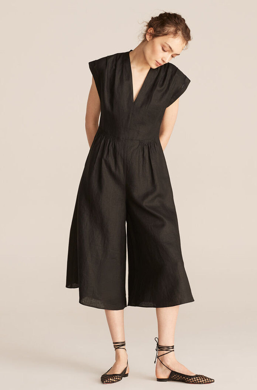  Linen Jumpsuit in Black by Rebecca Taylor