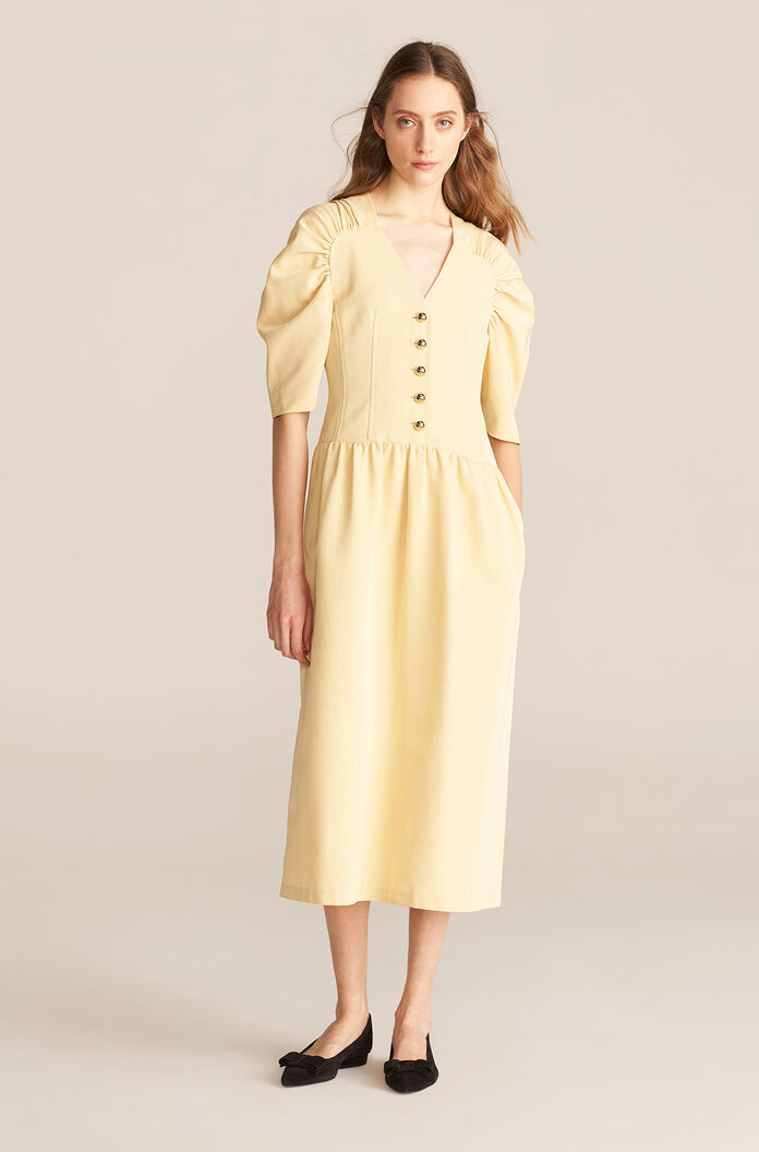  Long Sleeve Faille Dress in Buttercream by Rebecca Taylor