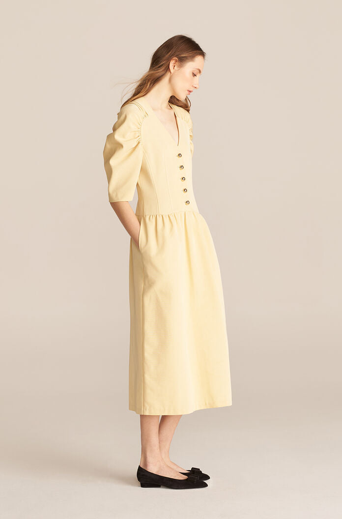  Long Sleeve Faille Dress in Buttercream by Rebecca Taylor