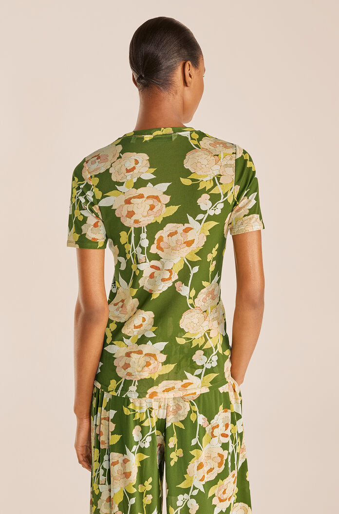  Wild Peony Mesh Tee in Wild Peony Green Combo by Rebecca Taylor