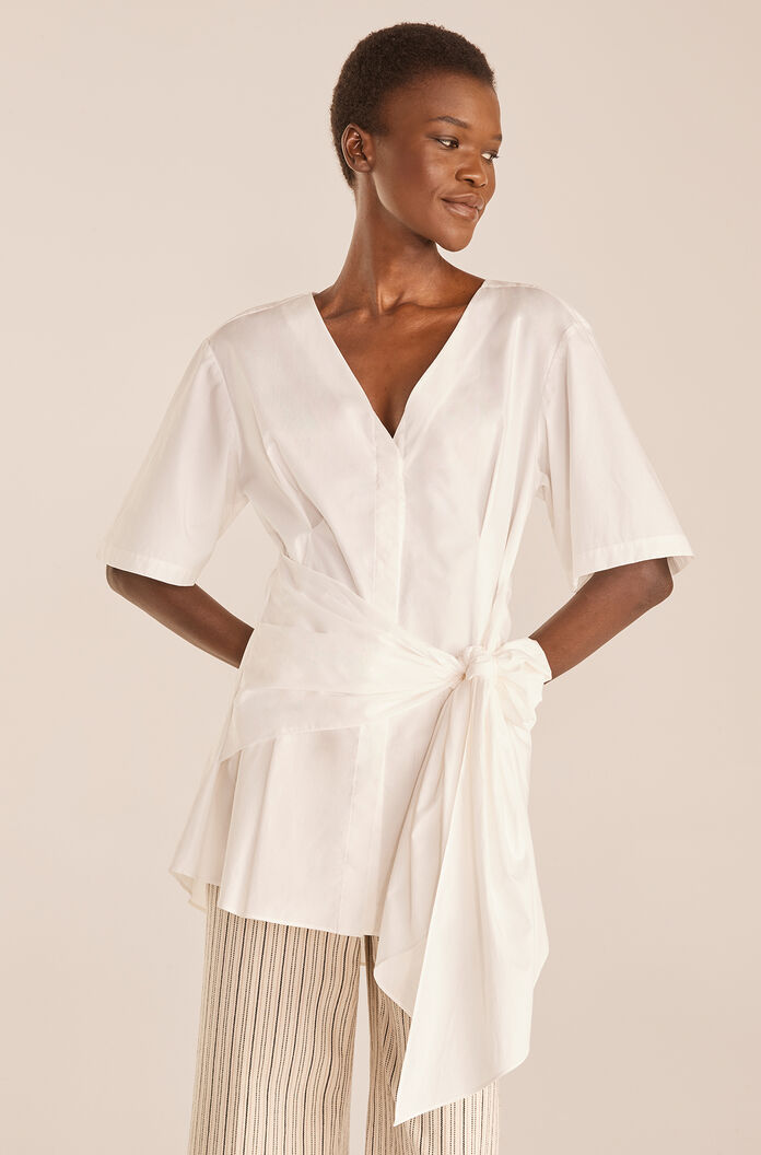  Tie Waist Blouse in Milk by Rebecca Taylor