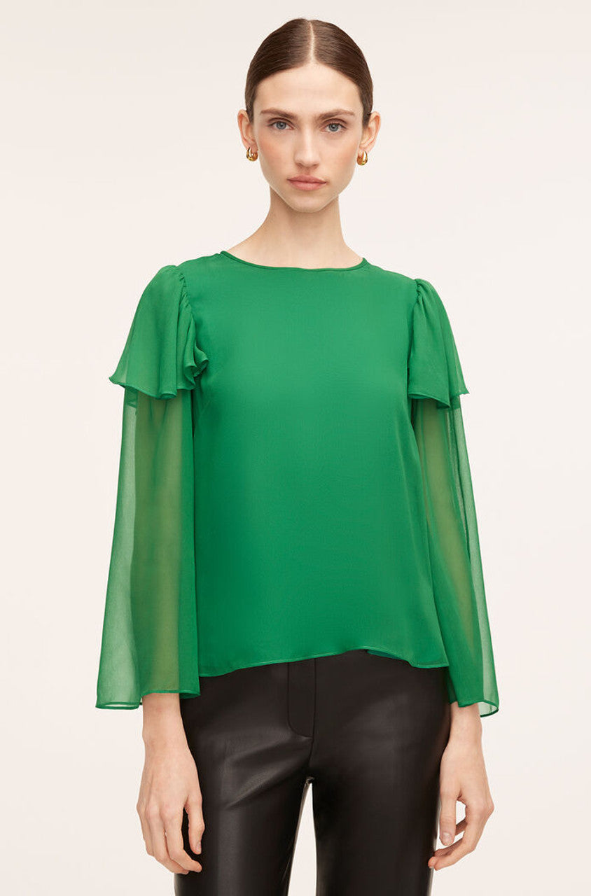  Ruffle Silk Chiffon Blouse in Jade by Rebecca Taylor