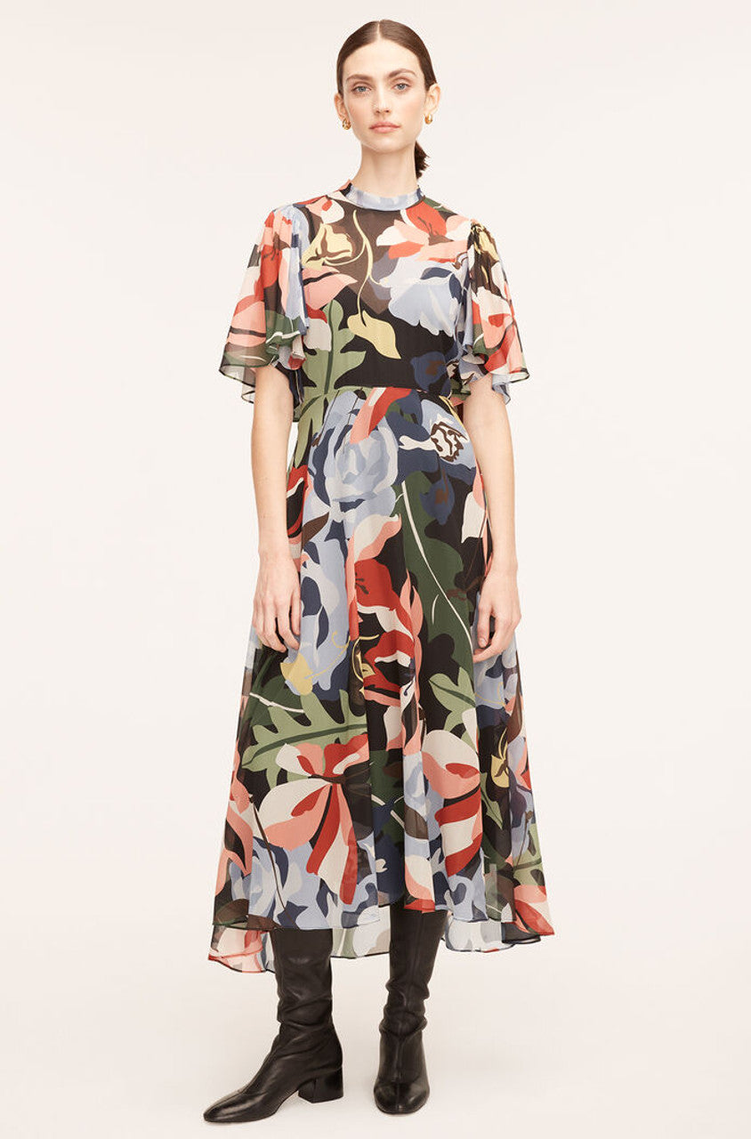  Botanical Garden Silk Flutter Sleeve Dress in Botanical Garden Black Combo by Rebecca Taylor