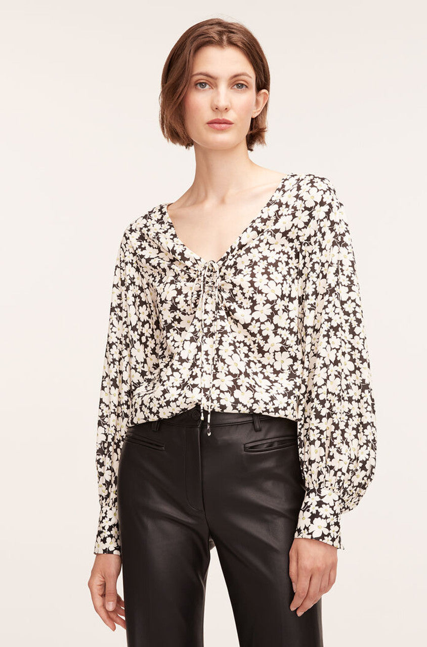  Paige Fleur Drawstring Long Sleeve Blouse in Paige Fleur Black Combo by Rebecca Taylor