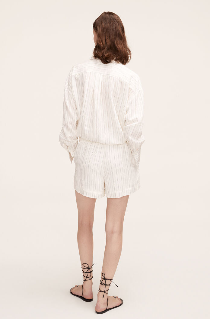  Linen Pajama Short in Rumpled Stripe Snow Combo by Rebecca Taylor