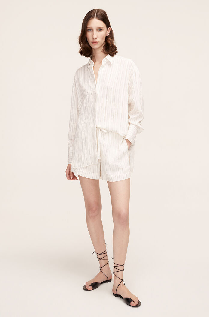  Linen Pajama Short in Rumpled Stripe Snow Combo by Rebecca Taylor
