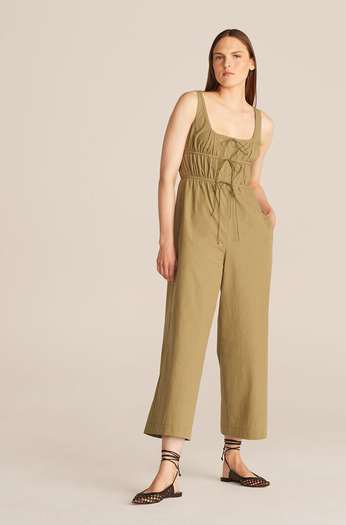  Full-Length Poplin Romper in Dark Olive by Rebecca Taylor