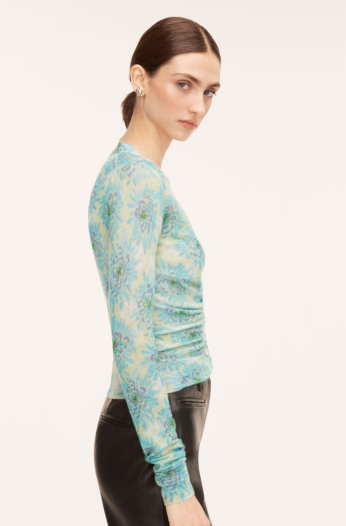  Astera Fleur Ruched Cardigan in Astera Fleur Turquoise Combo by Rebecca Taylor
