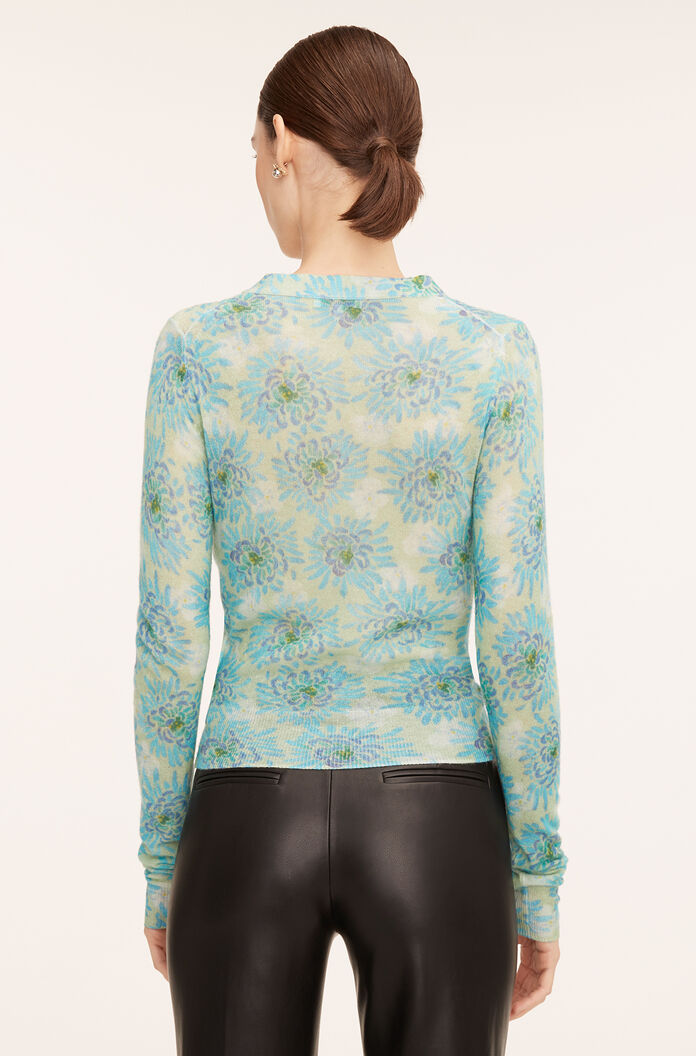  Astera Fleur Ruched Cardigan in Astera Fleur Turquoise Combo by Rebecca Taylor