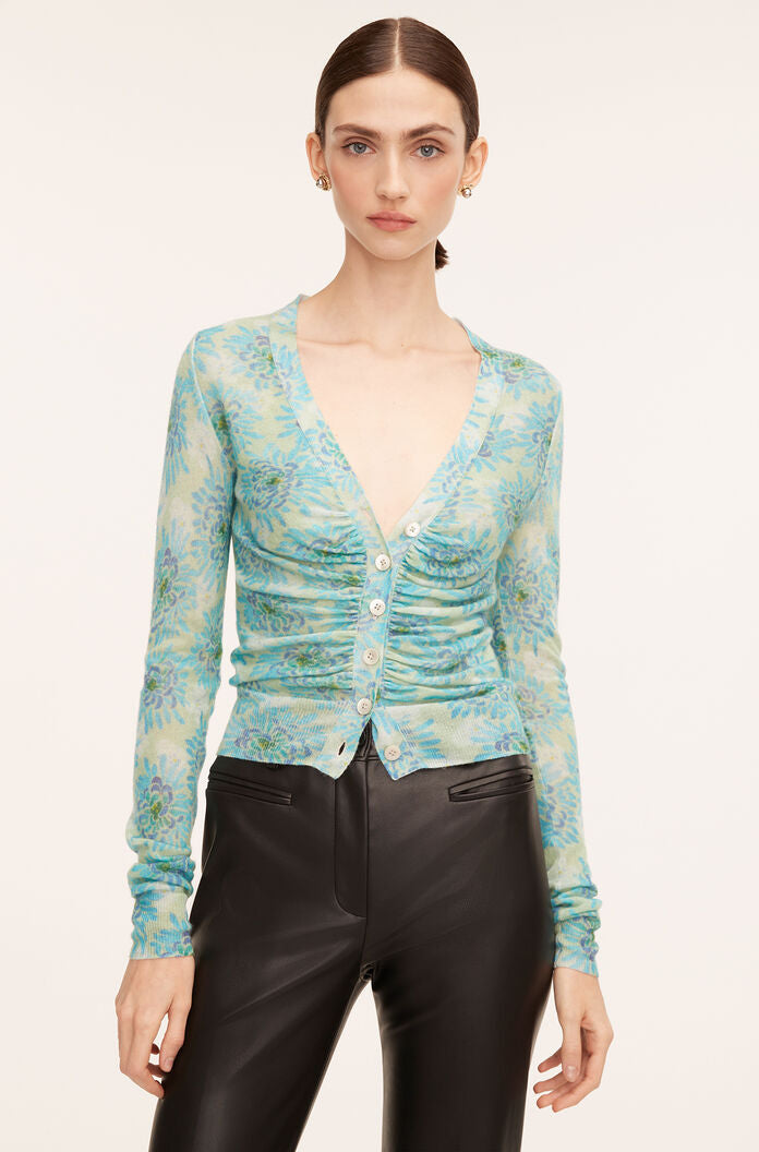  Astera Fleur Ruched Cardigan in Astera Fleur Turquoise Combo by Rebecca Taylor