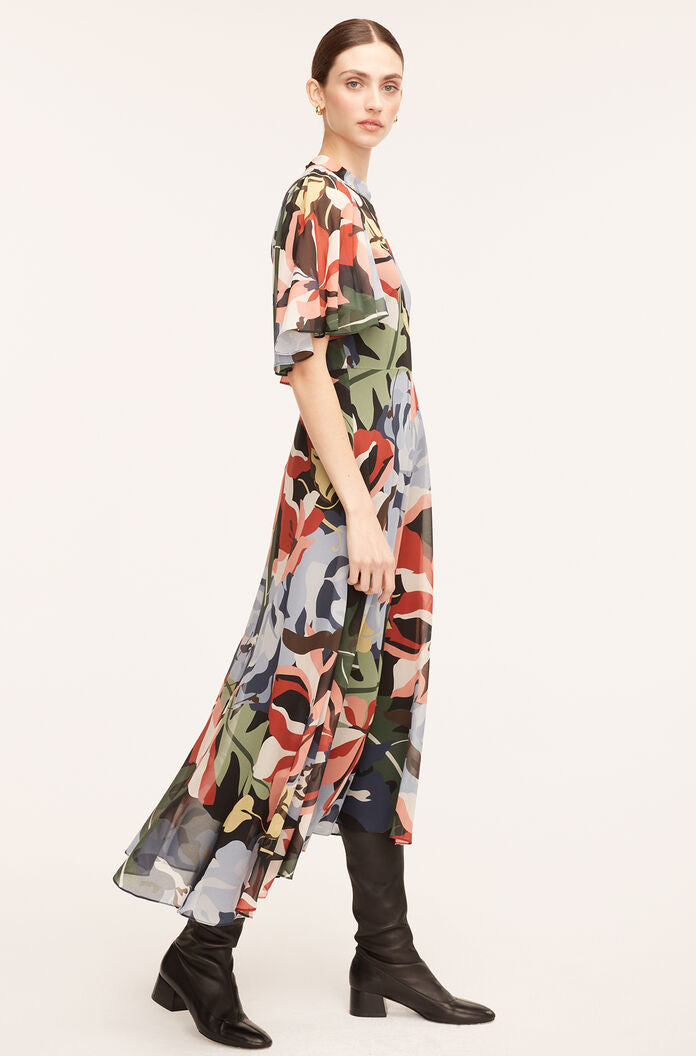  Botanical Garden Silk Flutter Sleeve Dress in Botanical Garden Black Combo by Rebecca Taylor
