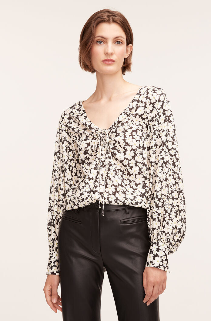  Paige Fleur Drawstring Long Sleeve Blouse in Paige Fleur Black Combo by Rebecca Taylor