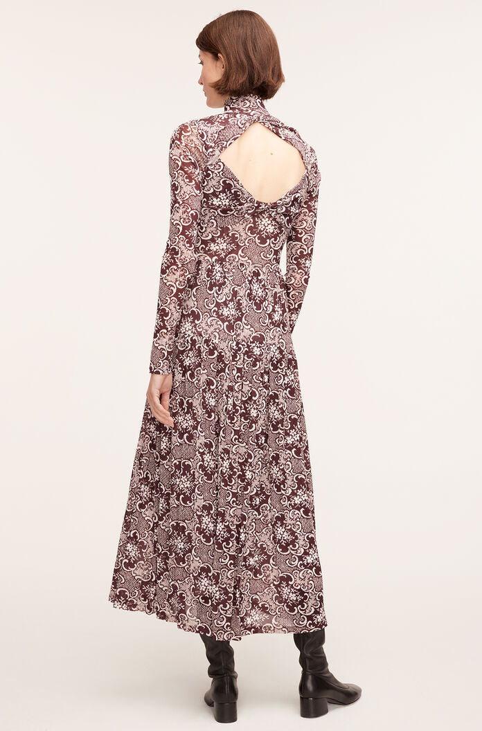  Rochelle Fleur Pleated Mock Neck Dress in Rochelle Fleur Raisin Combo by Rebecca Taylor