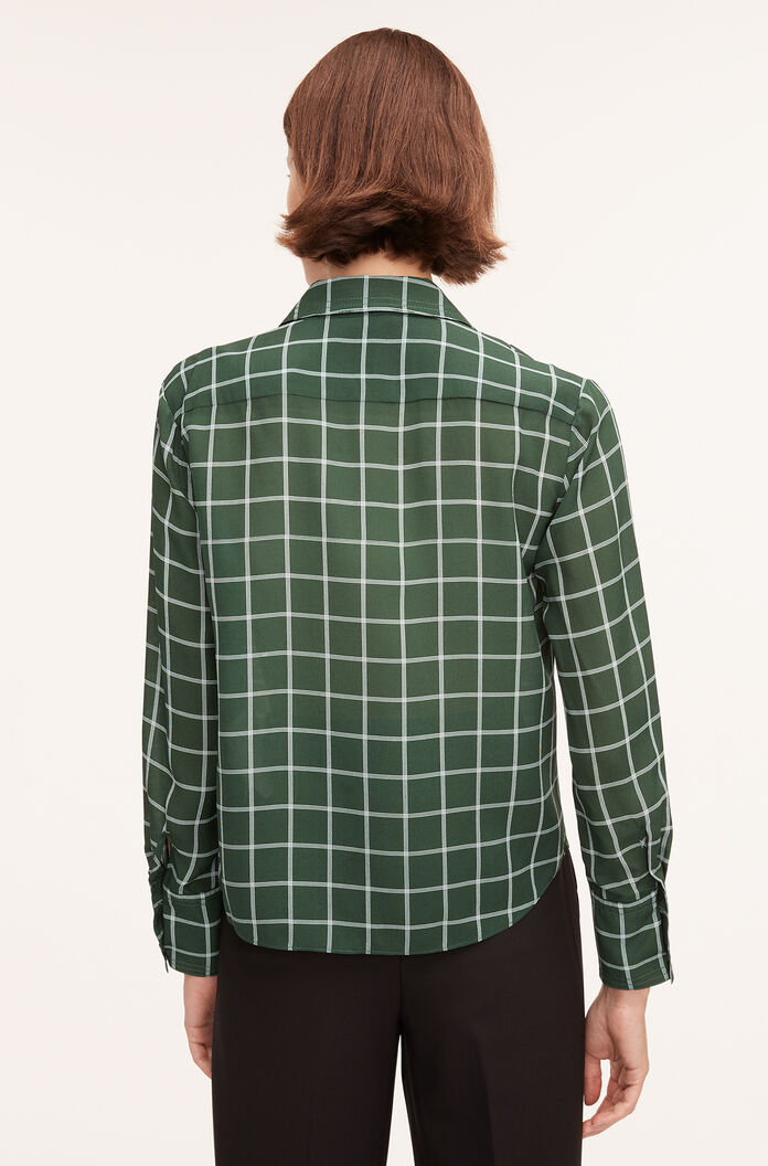  Windowpane Silk Pleated Blouse in Windowpane Jasper Green Combo by Rebecca Taylor
