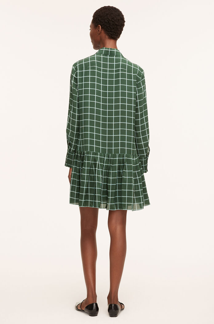  Windowpane Silk Pleated Shirt Dress in Windowpane Jasper Green Combo by Rebecca Taylor