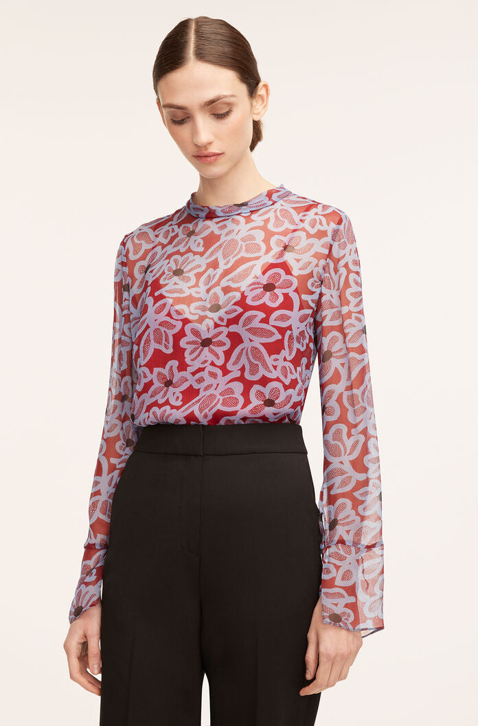  Vera Fleur Mock Neck Shell Blouse in Vera Fleur Cherry Combo by Rebecca Taylor