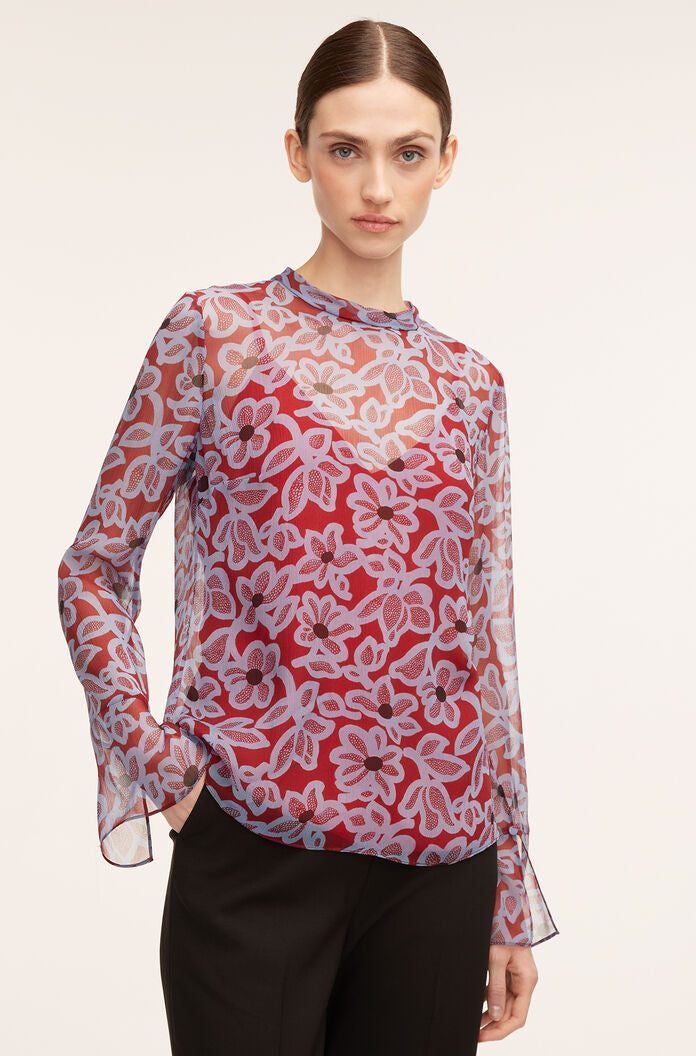  Vera Fleur Mock Neck Shell Blouse in Vera Fleur Cherry Combo by Rebecca Taylor