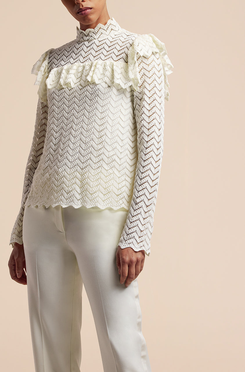  Chevron Lace Top in Gardenia by Rebecca Taylor