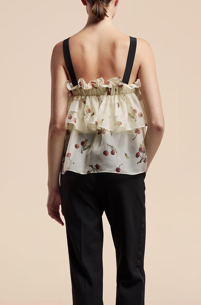  Cherry Tiered Organza Top in Cherry Print Ivory Combo by Rebecca Taylor