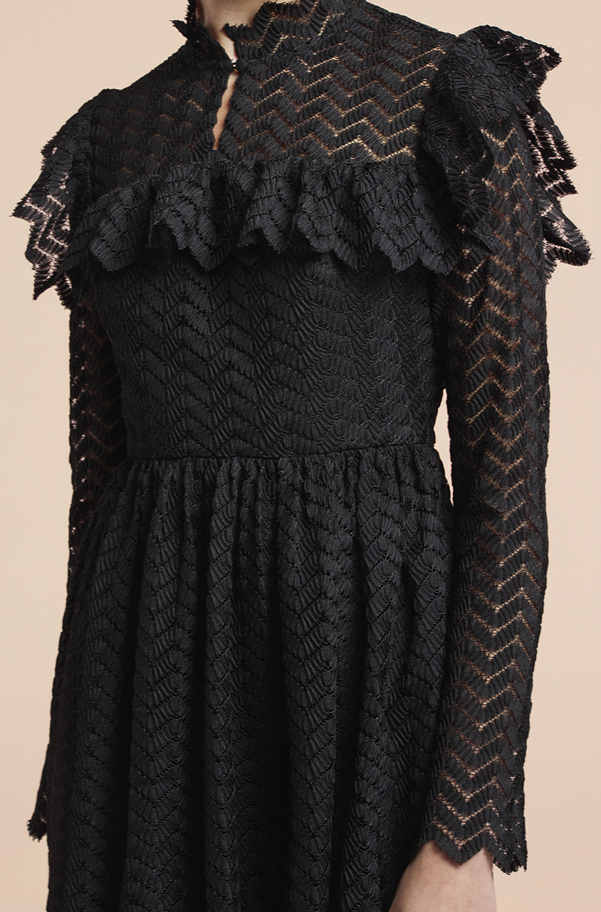  Chevron Lace Dress in Black by Rebecca Taylor