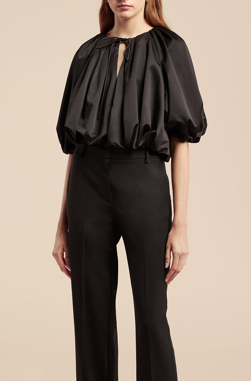 Black Draped Pleated Top Sateen Bubble Top in Black by Rebecca Taylor