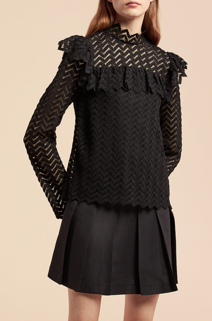  Chevron Lace Top in Black by Rebecca Taylor
