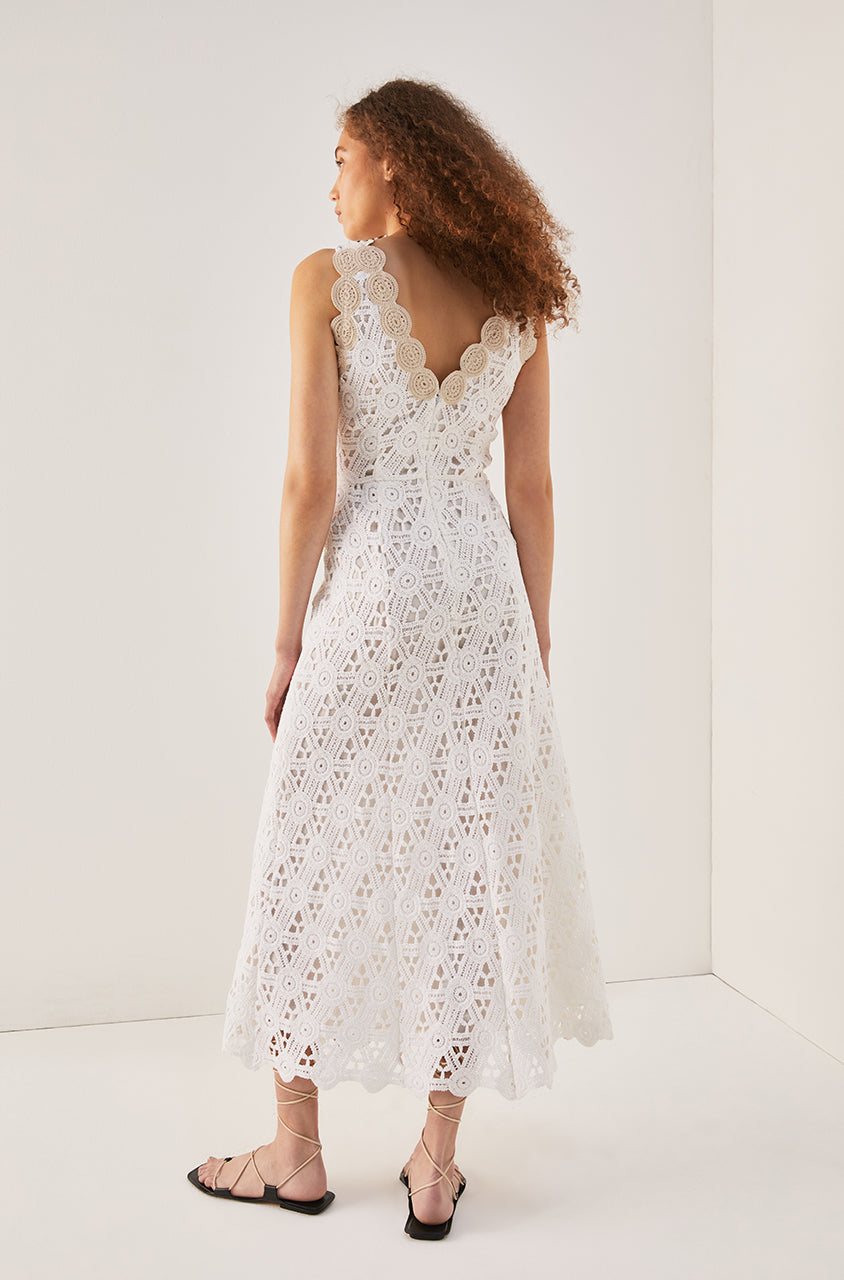  Macrame Midi Dress in Milk by Rebecca Taylor