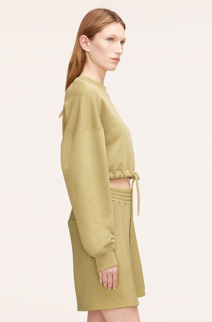  Cropped Terry Sweatshirt With Drawcord in Manzanilla by Rebecca Taylor