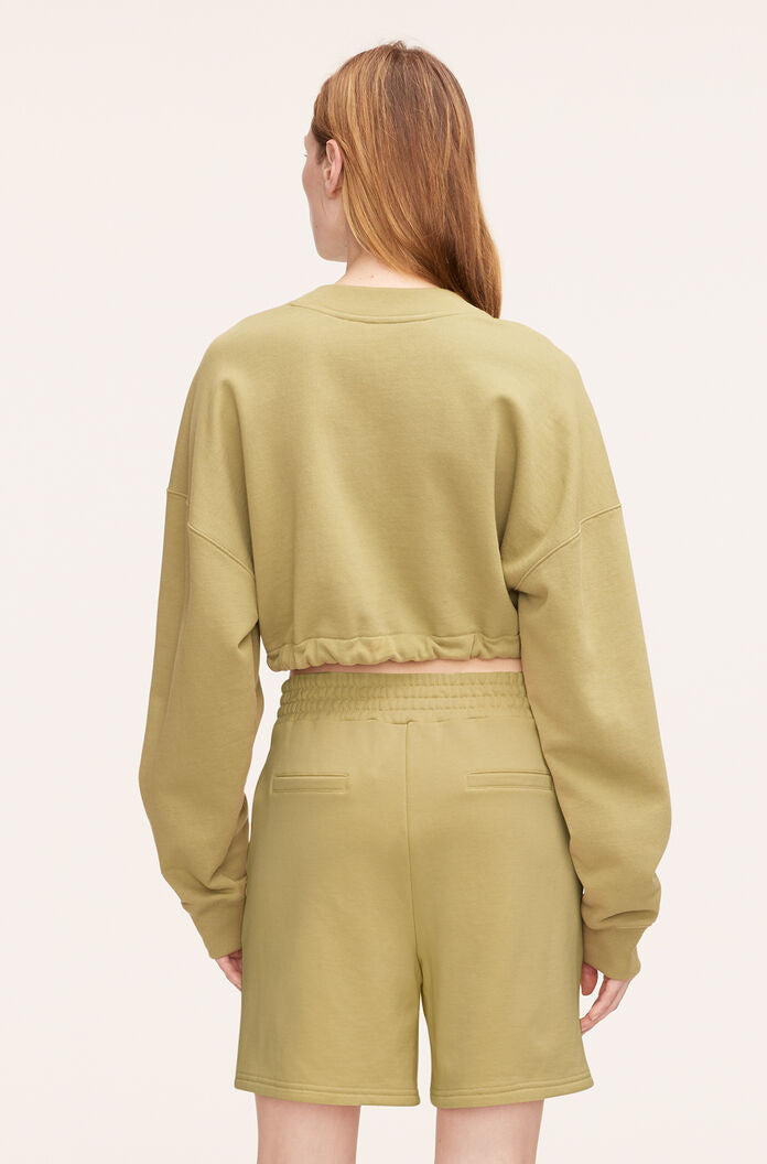  Cropped Terry Sweatshirt With Drawcord in Manzanilla by Rebecca Taylor