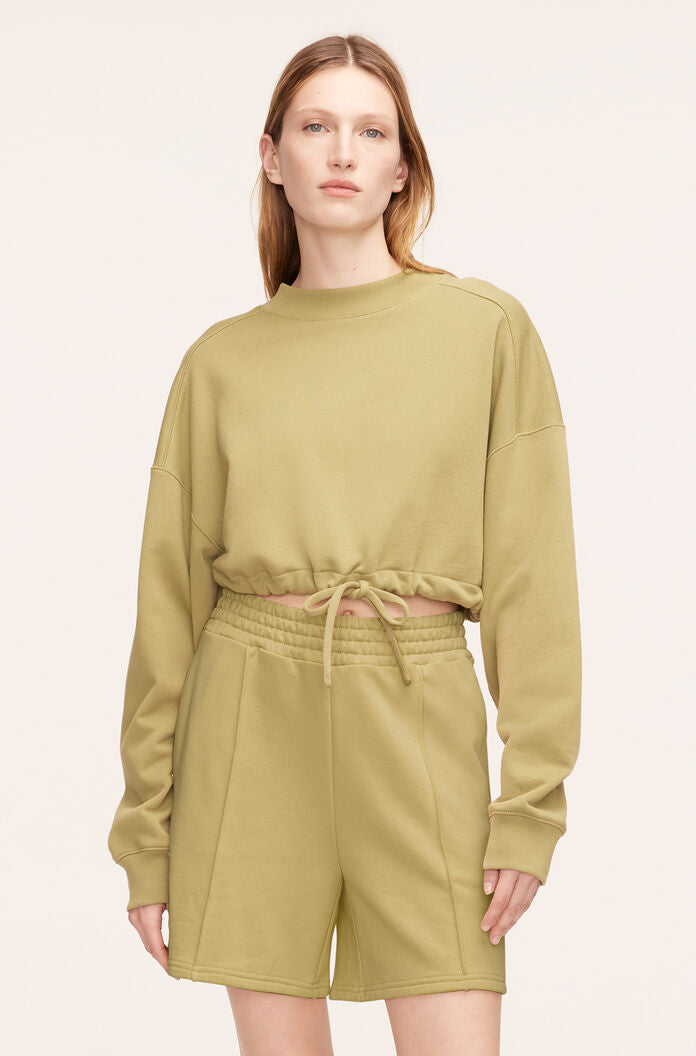  Cropped Terry Sweatshirt With Drawcord in Manzanilla by Rebecca Taylor
