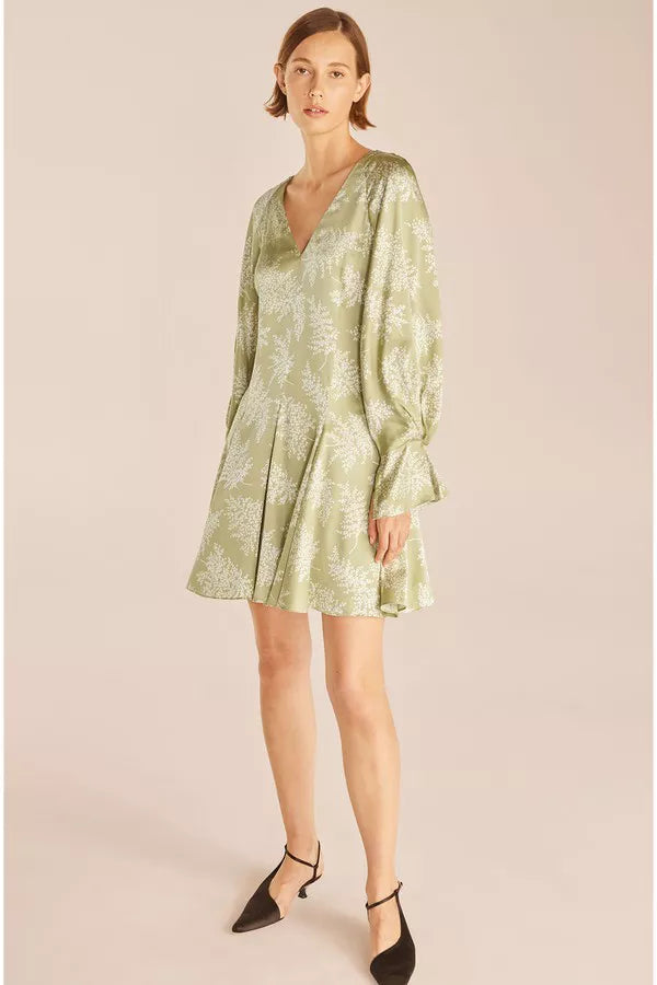  Godet Dress in Arden Fern Linen Combo by Rebecca Taylor